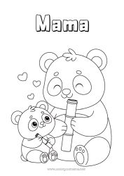 Kinder-Malvorlage Tier Panda Andere Tiere der Welt Tierfamilie Tierbaby Bambus