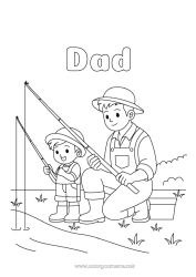Child coloring page Fishing Child Boots Adult