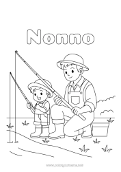 Pagina da colorare per bambini Pesca Bambino Stivali Adulto