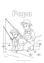 Coloriage enfant Pêche Enfant Bottes Adulte