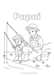 Página de desenho infantil Pesca Criança Botas Adulto