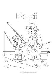 Coloriage enfant Pêche Enfant Bottes Adulte