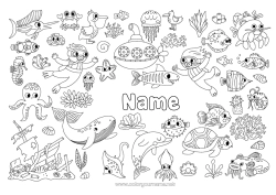 Free drawing Turtle Sea Vehicles Animal Dolphin Boat Seahorse Crab Stingray Marine or aquatic animals Reptiles Flying birds and mammals Diving Submarine Maritime vehicles Seagull, gull Nautical sports Octopus