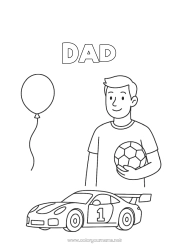 Child coloring page Soccer ball Dad Party Racing car Racing vehicles and tracks
