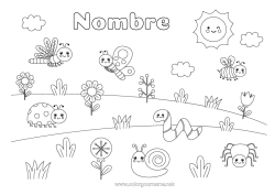 Colorear gratis Araña Flores Primavera Sol Mariposa Animales Abeja Caracol Mariquita Tulipán Insectos Libélula Lombriz
