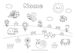 Disegno gratuito Ragno Fiori Primavera Sole Farfalla Animale Ape Chiocciola Coccinella Tulipano Insetti Libellula Verme