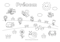 Coloriage à personnaliser Araignée Fleurs Printemps Soleil Papillon Animal Abeille Escargot Coccinelle Tulipe Insectes Libellule Ver