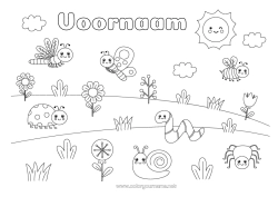 Gratis tekening Spin Bloemen Lente Zon Vlinder Dier Bij Slak Lieveheersbeestje Tulp Insecten Libelle Worm