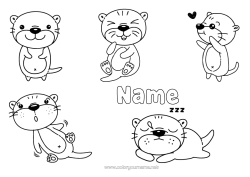 Colouring to customise Cute Animal Marine Or Aquatic Animals Otter