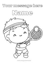 Colouring to customise Sport Boy Tennis Racquet Sports