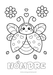 Colorear gratis Lindo Flores Animales Mariquita Dibujos fáciles para colorear Insectos