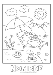 Colorear gratis Sol Animales Otros animales del mundo Parasol, sombrilla de playa Tumbona Capibara