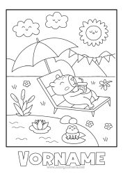 Kostenlose Zeichnung Sonne Tier Andere Tiere der Welt Sonnenschirm Liegestuhl Capybara