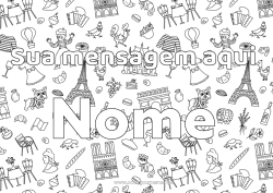 Desenho para personalizar Nome decorado França Símbolos Torre Eiffel Paris Monumento Fundo decorativo