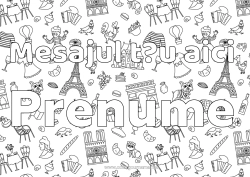 Pagină de colorat personalizată Nume decorat Franța Simboluri Turnul Eiffel Paris Monument Fundal decorativ