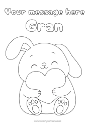 Free colouring Heart I love you. Rabbit Forest animals