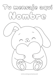 Colorear gratis Corazón Te amo Conejo Animales del bosque