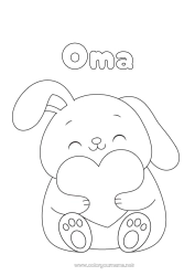 Kinder-Malvorlage Herz Ich liebe dich Hase Waldtiere