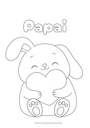 Página de desenho infantil Coração Eu te amo Coelho Animais da floresta