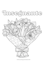 Pagina da colorare per bambini Fiori Tulipano Colorazioni complesse Mazzo