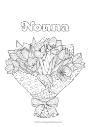 Pagina da colorare per bambini Fiori Tulipano Colorazioni complesse Mazzo