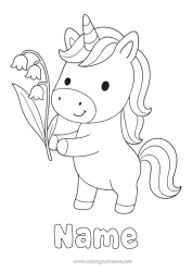 Free colouring Unicorn Animal Lily of the valley Easy colouring pages 1st May Dragons, unicorns, and fantastical creatures