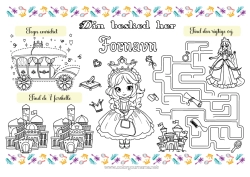 Gratis tegning Prinsesse Børneaktiviteter Printbart bordskilt Forskelsspil