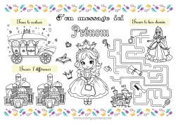 Coloriage gratuit Princesse Activités enfants Set de table à imprimer Jeu des différences