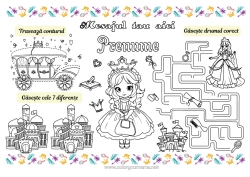 Pagină de colorat gratuită Prințesă Activități pentru copii Set de masă de imprimat Jocul diferențelor