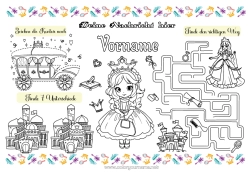 Kostenlose Malvorlage Prinzessin Kinderaktivitäten Tischset zum Ausdrucken Finde die Unterschiede
