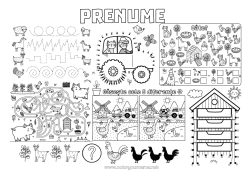 Pagină de colorat personalizată Cocoșă. Porc Activități pentru copii Tractor Vehiculele fermei Caută și găsește Urmează și colorează Păsări și mamifere zburătoare Animale de fermă Răchită Fermer. Meserii agricole Labirint Set de masă de imprimat Gâscă