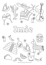 Kolorowanka do personalizacji Kaktus Meksyk Symbole Piątego Maja Marakasy Instrumenty muzyczne Sombrero