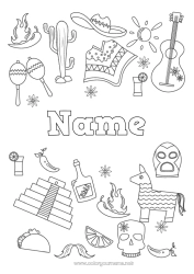 Free coloring Cactus Mexico Symbols Cinco de Mayo Maracas Musical instruments Sombrero