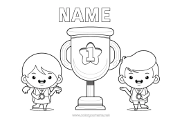 Colouring to customise Sport Girl Boy Cup, Trophy, Medal Competitions And Awards