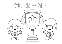 Kostenlose Zeichnung Mädchen Junge Pokal, Trophäe, Medaille Wettbewerbe und Belohnungen