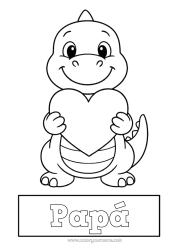 Colorear gratis Corazón Dinosaurios Animales Dibujos fáciles para colorear Portadas de Cuaderno