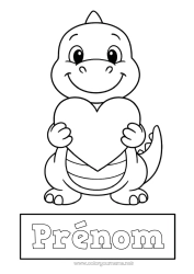 Coloriage à personnaliser Coeur Dinosaures Animal Coloriages faciles Couverture de cahier