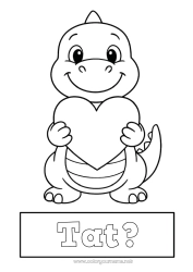 Pagină de colorat pentru copii Inimă Dinozauri Animal Desene de colorat ușoare Copertă de caiet