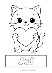 Gratis kleurplaat Hart Kat Dier Oppas Eenvoudige kleurplaten Honden en katten Schrijfkaften
