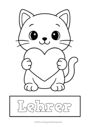 Kinder-Malvorlage Herz Katze Tier Kindermädchen Einfache Ausmalbilder Hunde und Katzen Heftumschläge