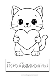 Desenho grátis Coração Gato Animal Babá Desenhos para colorir fáceis Cães e gatos Capas de Caderno