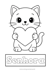 Página de desenho infantil Coração Gato Animal Babá Desenhos para colorir fáceis Cães e gatos Capas de Caderno