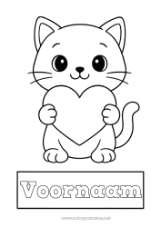 Gratis kleurplaat Hart Kat Dier Oppas Eenvoudige kleurplaten Honden en katten Schrijfkaften
