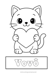 Página de desenho infantil Coração Gato Animal Babá Desenhos para colorir fáceis Cães e gatos Capas de Caderno