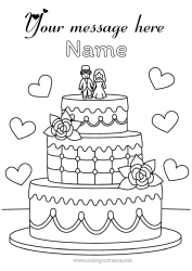 Coloring to customize Cake Heart Marriage Bride