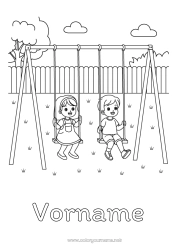 Kostenlose Zeichnung Kind Spiele und Spielzeug Schaukel Freiluftspiele Spielplatz
