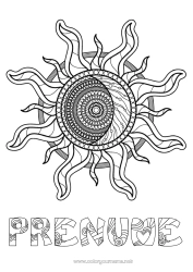 Pagină de colorat personalizată Mandala Soare Zentangle