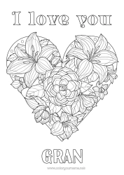 Free colouring Flowers Heart Big heart 