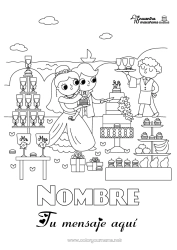 Colorear para personalizar Fiesta Actividades para niños Buscar y encontrar Golosinas Macarrón Matrimonio Novia