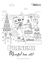 Pagină de colorat personalizată Sărbătoare Activități pentru copii Caută și găsește Dulciuri, bunătăți Macaron Căsătorie Mireasă